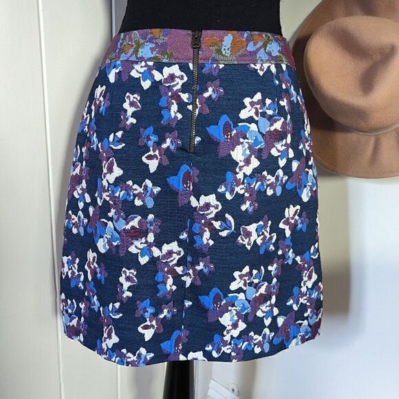 Anthropologie Maeve Cardana Blue Purple White Floral Skirt sz 2 EUC - Picture 7 of 10